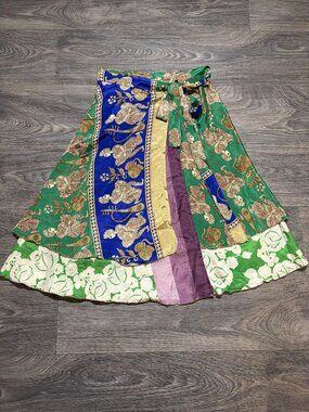 Earthbound Trading Co Upcycled Sari Wrap Skirt One Size Boho Wrap Skirt Floral